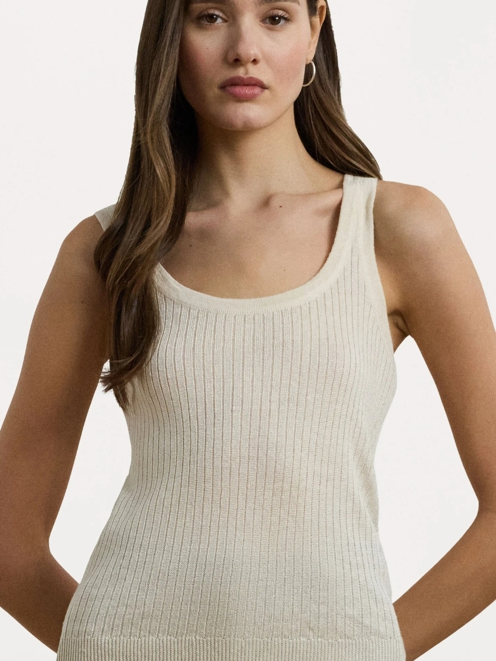 NWT Lauren Ralph Lauren Rib-Knit Linen-Blend Sweater Tank Top Winter Cream